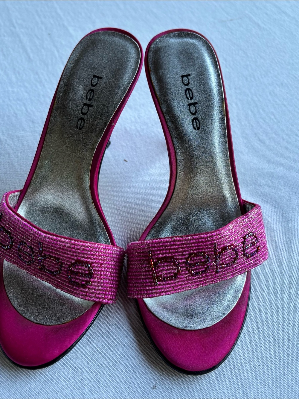 bebe Fuchsia Beaded Slide Mules